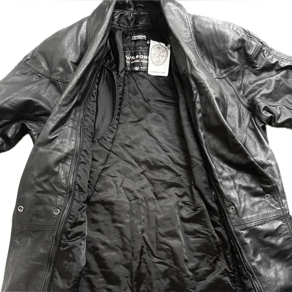 Wilsons Genuine Leather Black Thinsulate Full-Length Classic Trench Style Coat - Picture 9 of 17